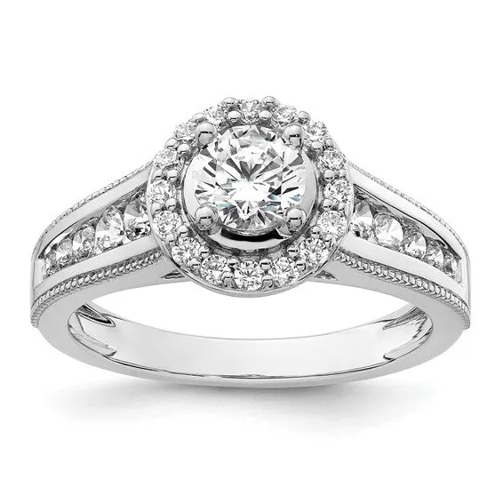 14K White Gold Lab Grown Diamond Halo Complete Engagement Ring