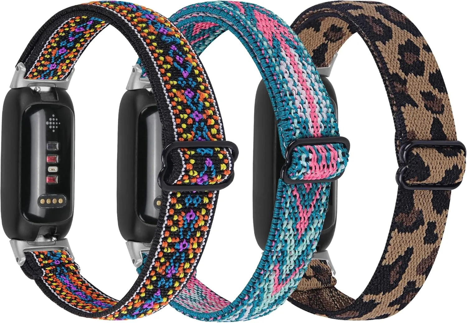 3 Pack Stretch Bands Compatible with Fitbit Inspire 3 Band Nylon Strap Floral Breathable Adjustable Stretchy Loop Wristband Intended for Fitbit Inspire 3