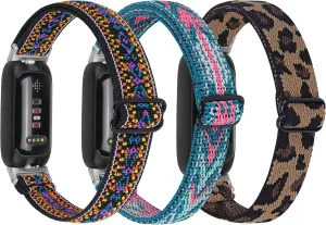 3 Pack Stretch Bands Compatible with Fitbit Inspire 3 Band Nylon Strap Floral Breathable Adjustable Stretchy Loop Wristband Intended for Fitbit Inspire 3