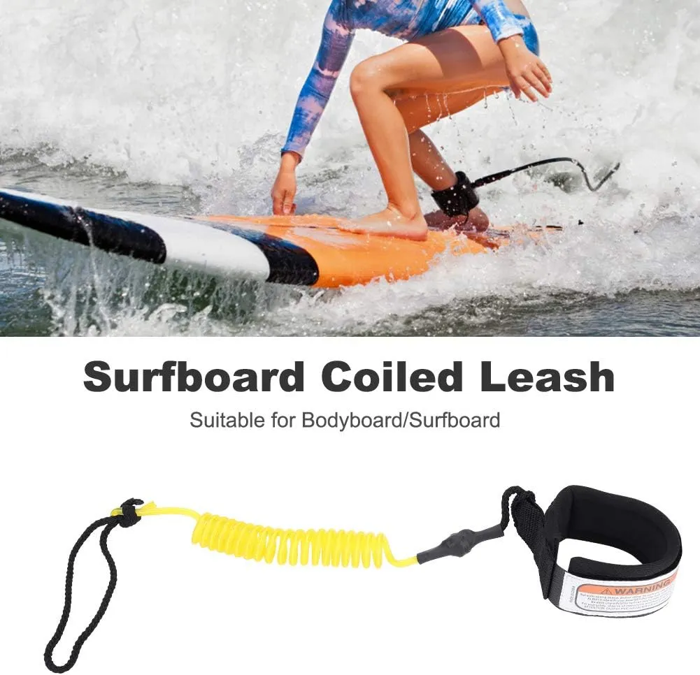 5Ft Surfboard Leash, TPU Surfboard Leash Coiled Sup Leash Leg Rope, Stand Up Paddle Board 5mm Coiled Spring Leg Foot Rope Surfing Leash for Surfboard Replacement for Surfboard, Paddle Board Leash