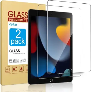 apiker 2 Pack Screen Protector for iPad 9th 8th 7th Generation 10.2 Inch, Tempered Glass Film for iPad 9 8 7 (2021/2020/2019), Case Friendly & Apple Pencil Compatible