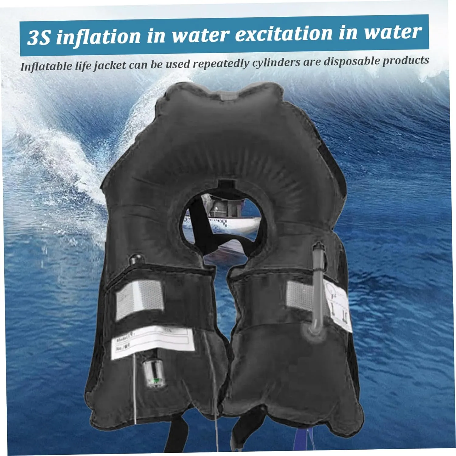 Automatic Inflation Life Jackets, 150N Nylon Swim Vest with Reflective Strips & Whistle for Adults & Kids (One Size)