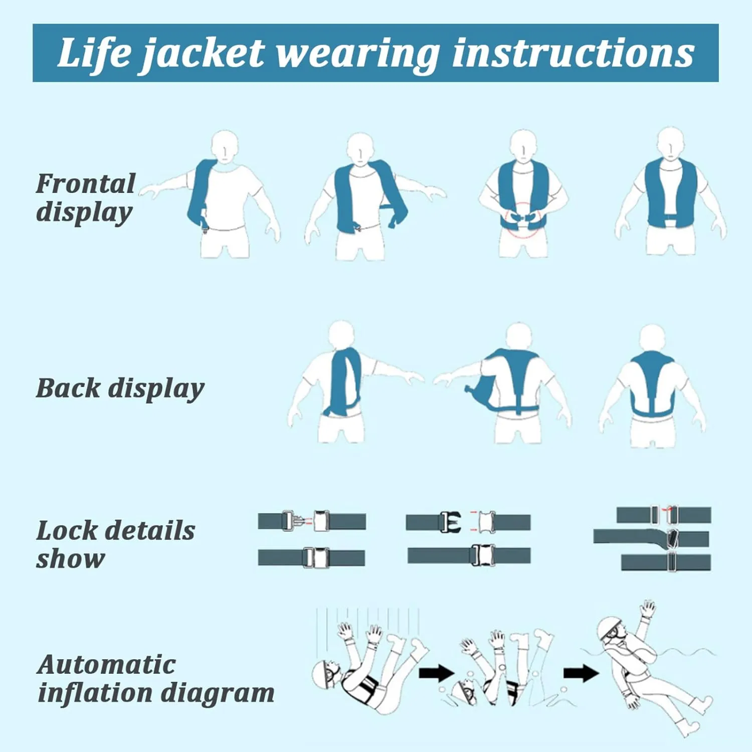 Automatic Inflation Life Jackets, 150N Nylon Swim Vest with Reflective Strips & Whistle for Adults & Kids (One Size)