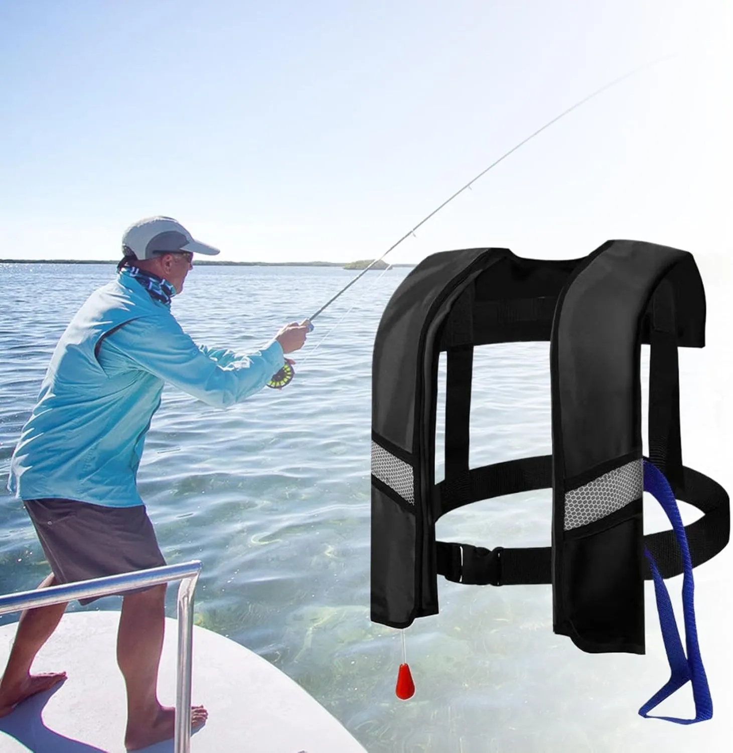Automatic Inflation Life Jackets, 150N Nylon Swim Vest with Reflective Strips & Whistle for Adults & Kids (One Size)