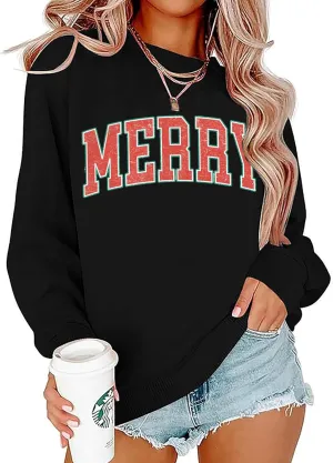 BOMYTAO Merry Christmas Sweatshirt for Women Christmas Pullover Sweatshirts Xmas Holiday Casual Long Sleeve Shirts Tops