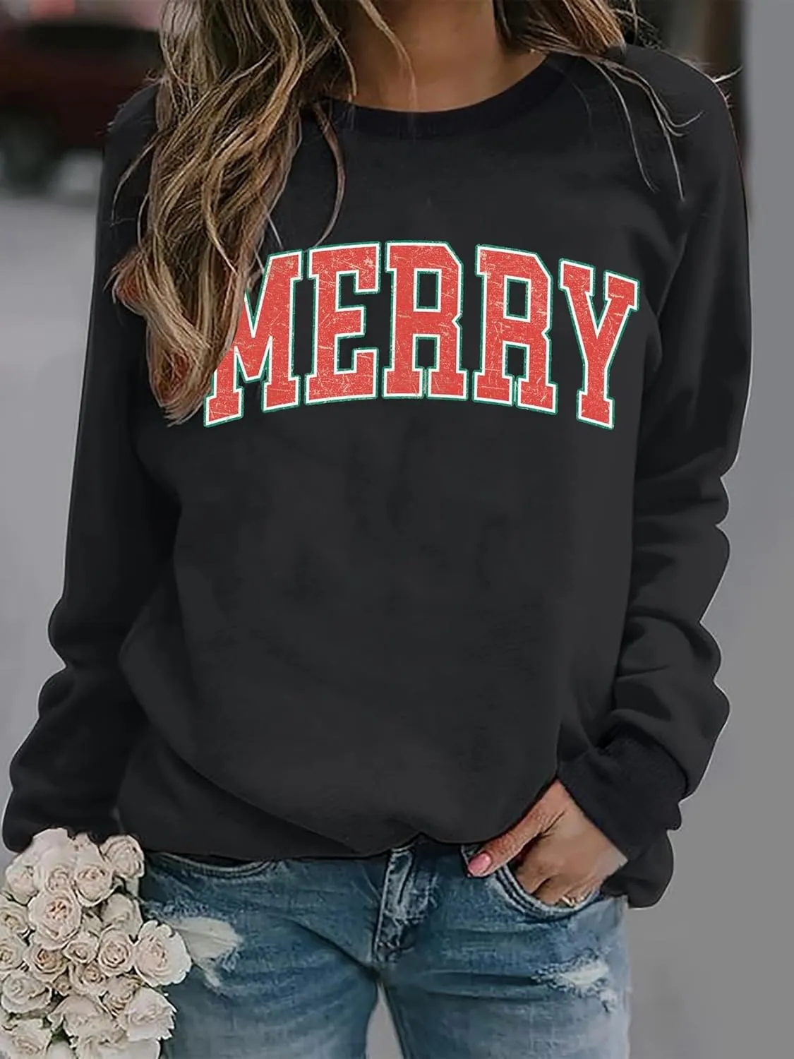 BOMYTAO Merry Christmas Sweatshirt for Women Christmas Pullover Sweatshirts Xmas Holiday Casual Long Sleeve Shirts Tops