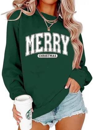 BOMYTAO Merry Christmas Sweatshirt for Women Christmas Pullover Sweatshirts Xmas Holiday Casual Long Sleeve Shirts Tops