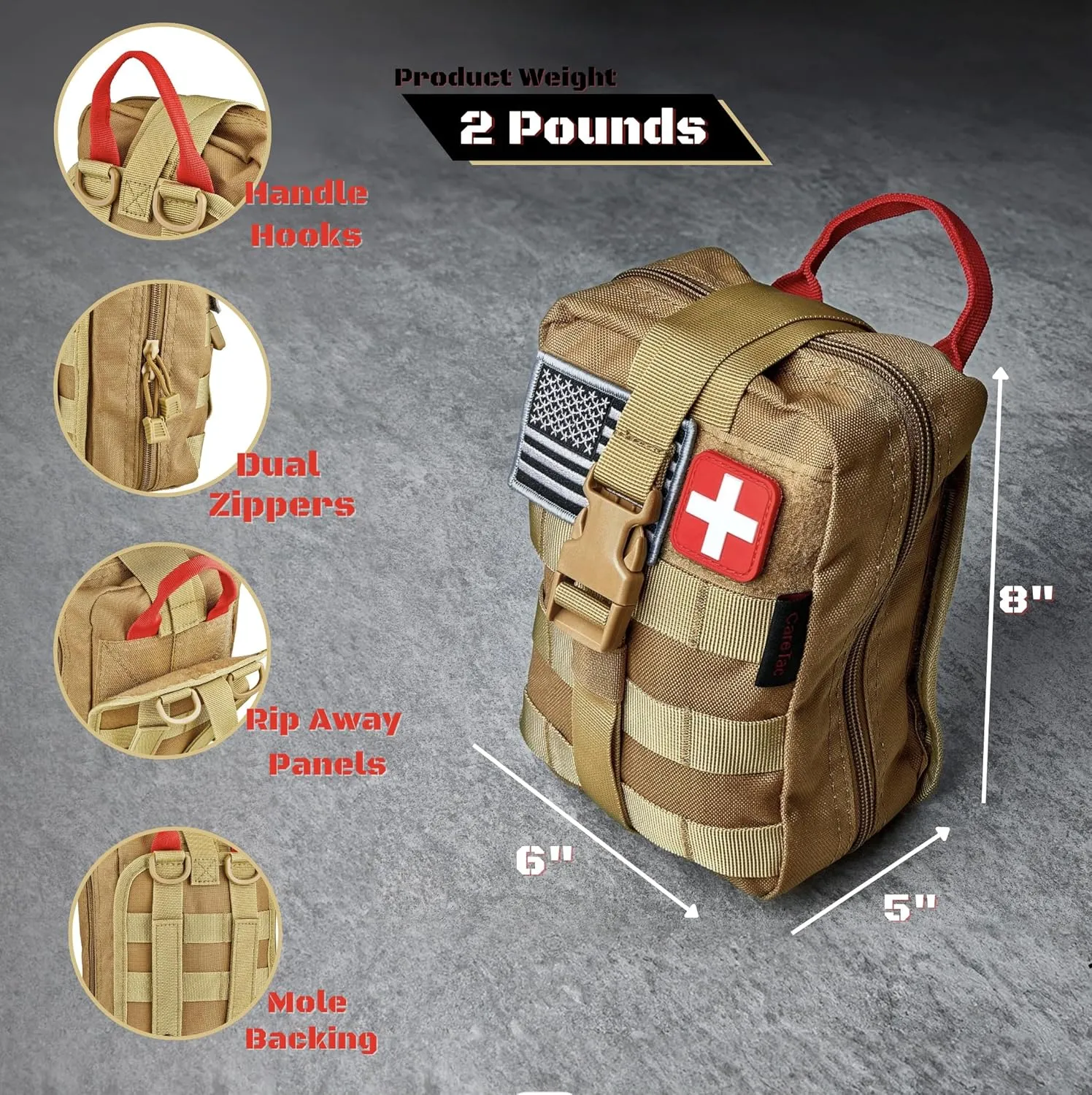 CareTac Advanced First Aid Trauma Kit for Camping & Travel  Emergency Tactical IFAK with C.A.T Tourniquet, Chest Seal, Israeli Bandage, Splint, CPR Mask  Bleed Control, Gunshot Wounds, Burns & Cuts