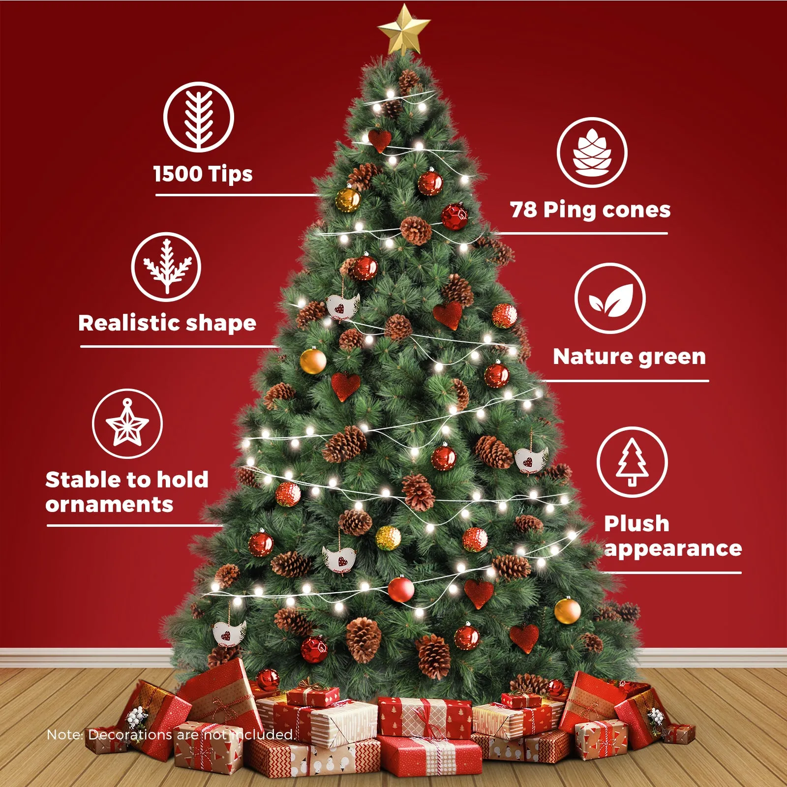 Christmas Tree Xmas Decorations Pine Cones 2.1M 7FT Home Decor Green 1500 tips