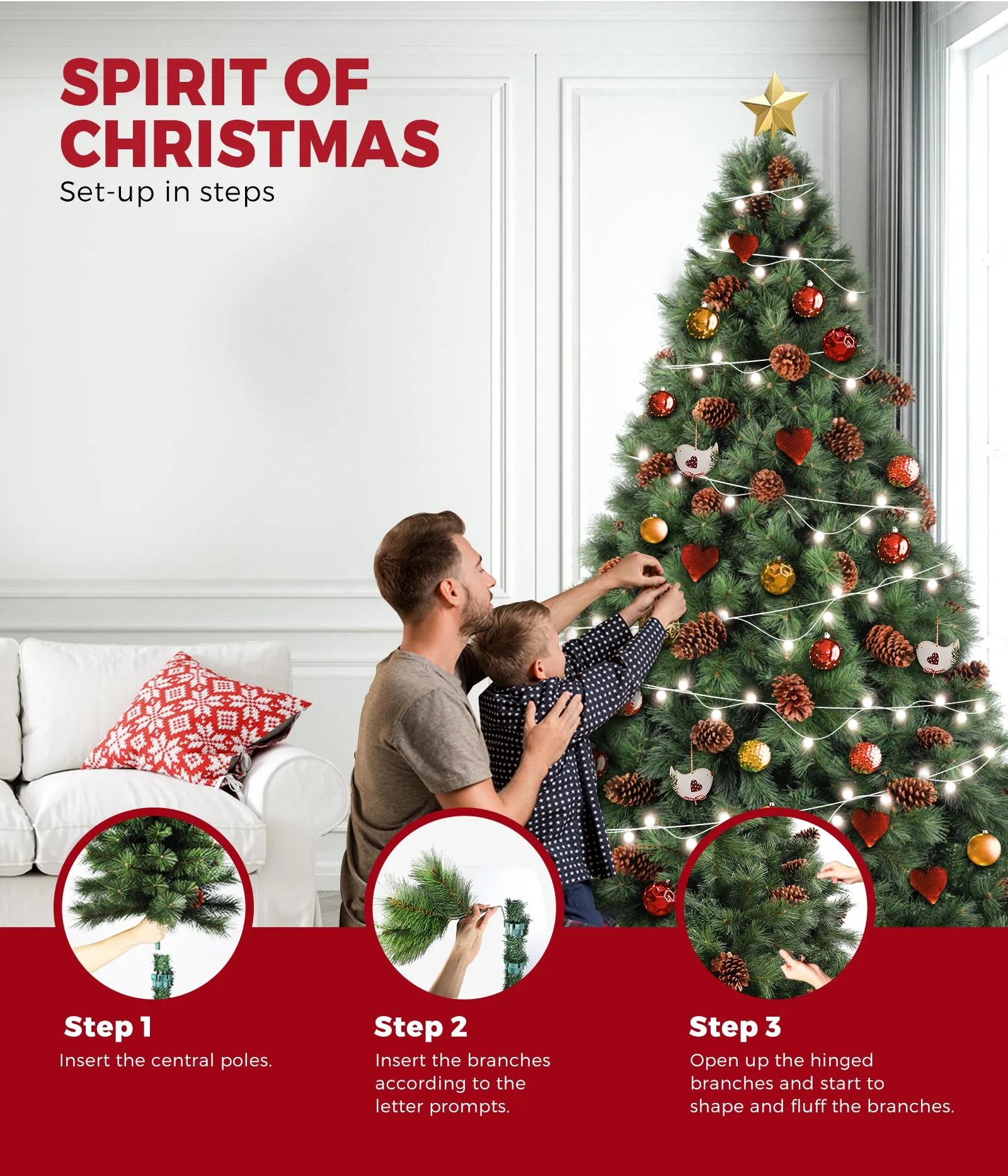 Christmas Tree Xmas Decorations Pine Cones 2.1M 7FT Home Decor Green 1500 tips
