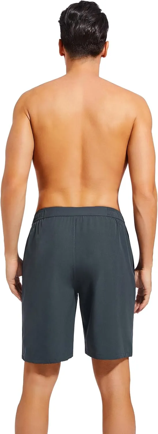 difficort Mens Swim Trunks with Compression Liner 9" Zipper Fly Bathing Suits Quick Dry Swimming Shorts with Zipper Pockets