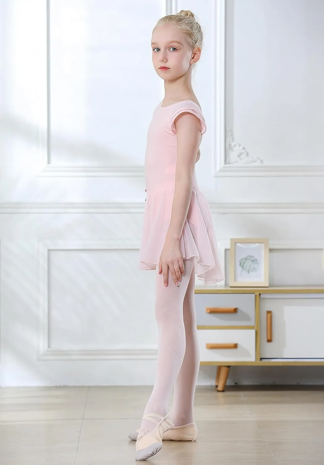 DIPUG Ballet Leotards for Girls Ballet Leotard with Skirt Toddler Dance Leotards Flutter Sleeve and Criss-Cross Back