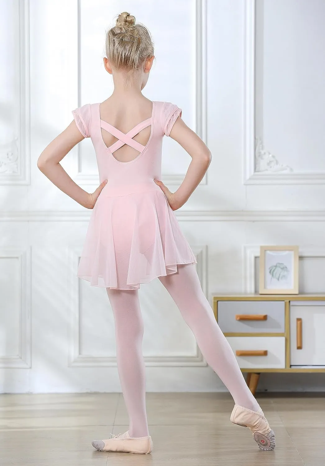 DIPUG Ballet Leotards for Girls Ballet Leotard with Skirt Toddler Dance Leotards Flutter Sleeve and Criss-Cross Back