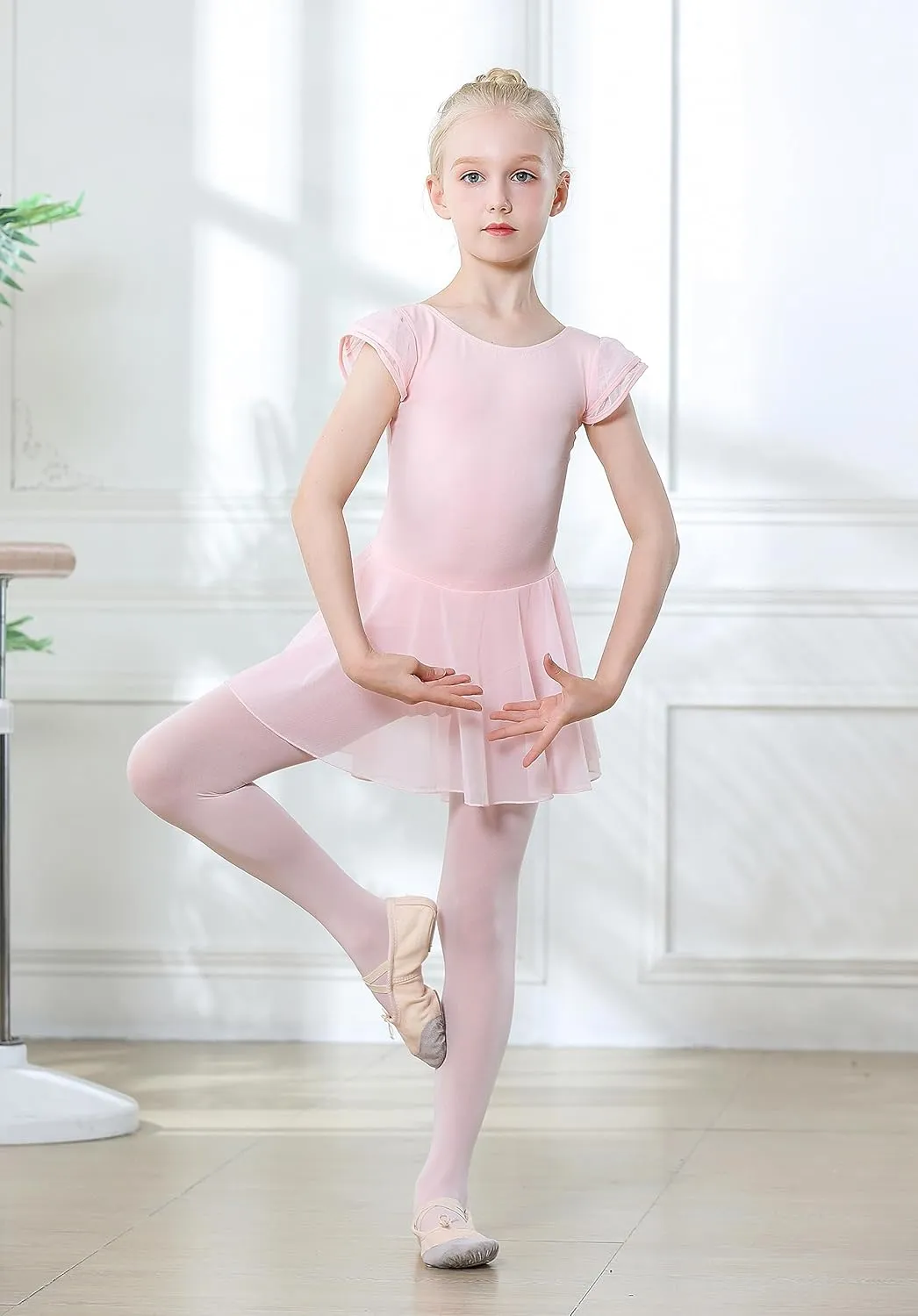 DIPUG Ballet Leotards for Girls Ballet Leotard with Skirt Toddler Dance Leotards Flutter Sleeve and Criss-Cross Back
