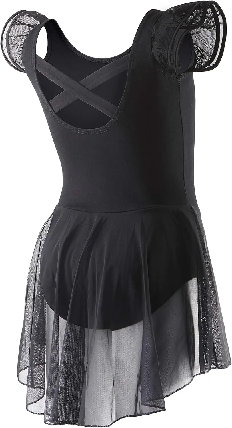DIPUG Ballet Leotards for Girls Ballet Leotard with Skirt Toddler Dance Leotards Flutter Sleeve and Criss-Cross Back