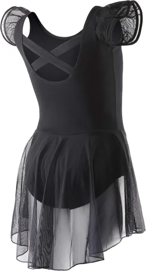 DIPUG Ballet Leotards for Girls Ballet Leotard with Skirt Toddler Dance Leotards Flutter Sleeve and Criss-Cross Back