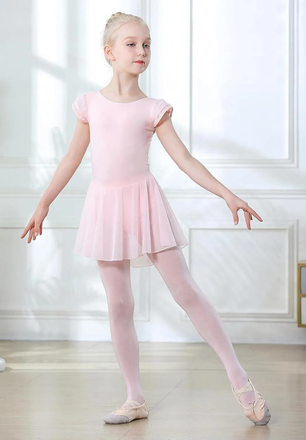DIPUG Ballet Leotards for Girls Ballet Leotard with Skirt Toddler Dance Leotards Flutter Sleeve and Criss-Cross Back