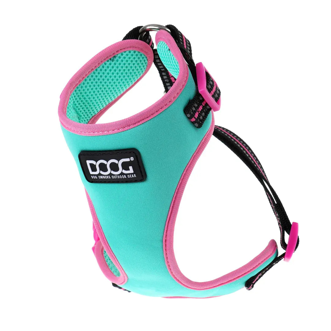 DOOG Neoflex Neoprene Rin Tin Tin Neon Teal and Pink Dog Harness Small