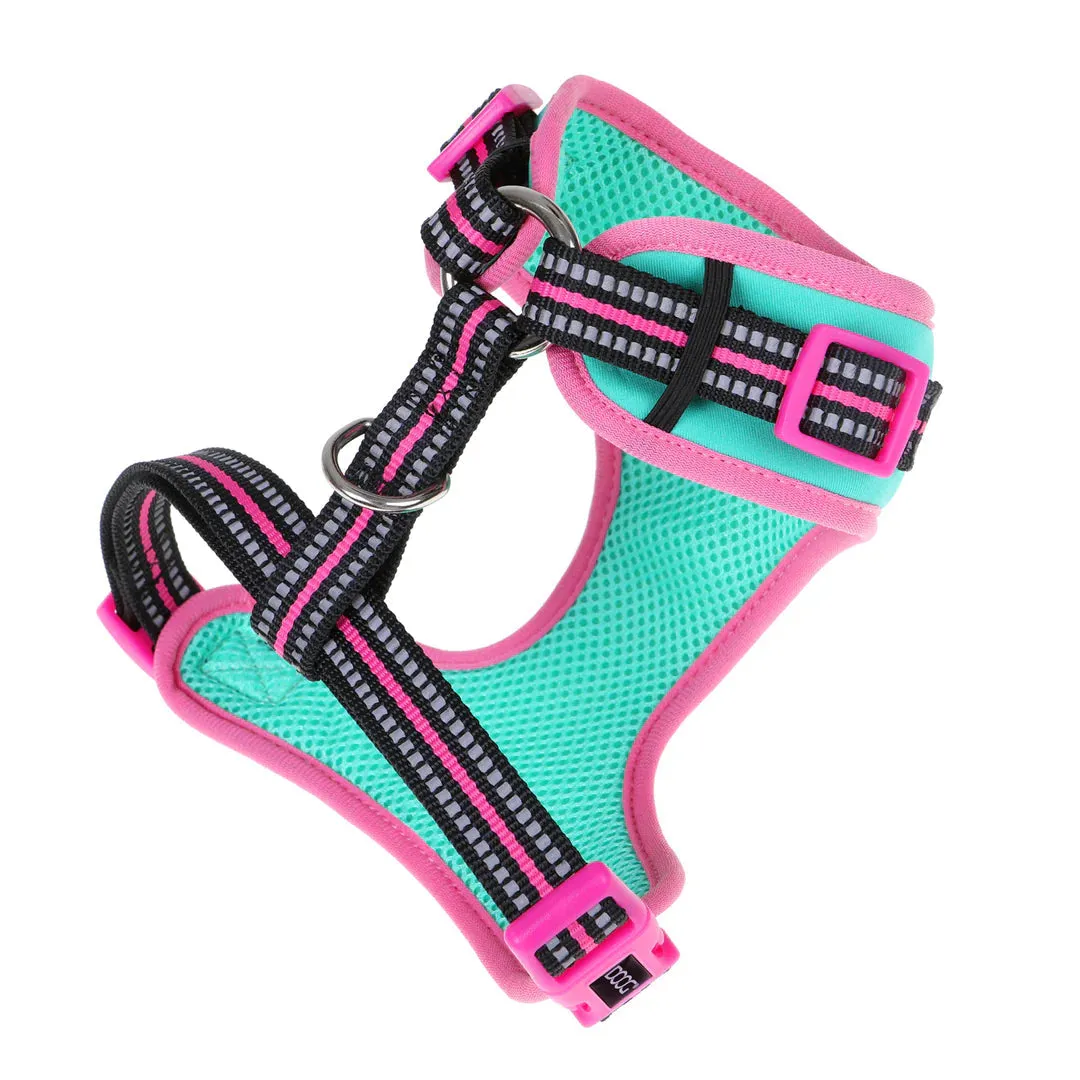 DOOG Neoflex Neoprene Rin Tin Tin Neon Teal and Pink Dog Harness Small