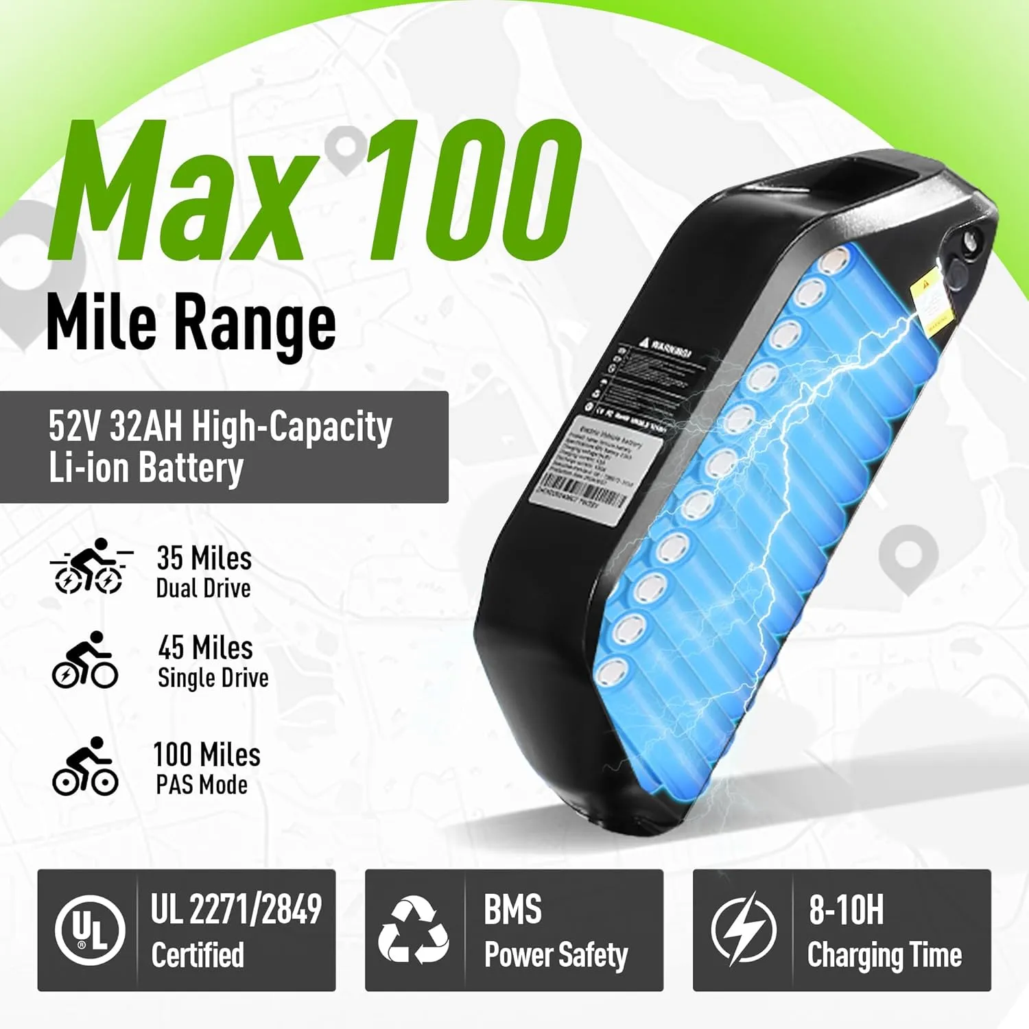 Dual Motor Peak 3000W/5000W Electric Bike for Adults,48V/52V 23AH/32AH Battery Ebike Fast 37-40-47MPH 87-100 Miles Long Range 24/26 Inch Fat Tire Commuter Electric Bicycle for Men Women UL Certified