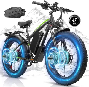 Dual Motor Peak 3000W/5000W Electric Bike for Adults,48V/52V 23AH/32AH Battery Ebike Fast 37-40-47MPH 87-100 Miles Long Range 24/26 Inch Fat Tire Commuter Electric Bicycle for Men Women UL Certified