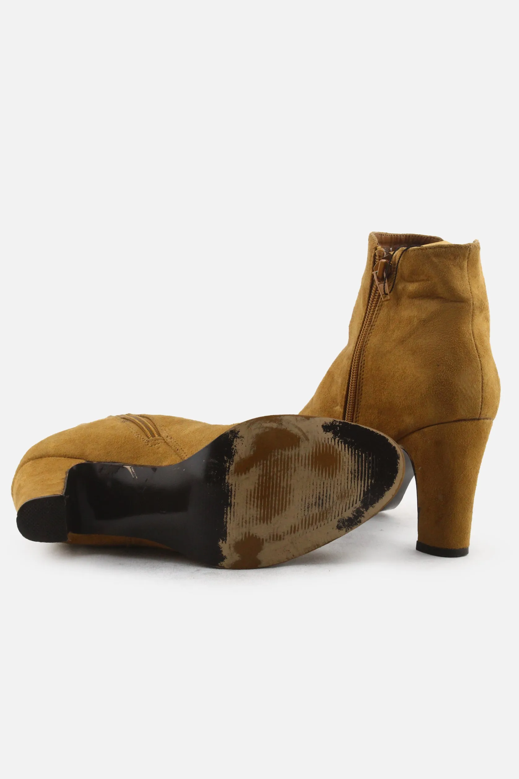 European Brand Zipper Stretchable Block Heels Ankle Boots | Suede