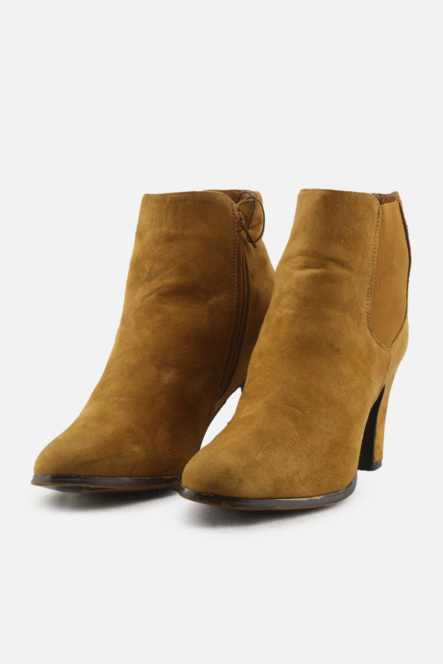 European Brand Zipper Stretchable Block Heels Ankle Boots | Suede