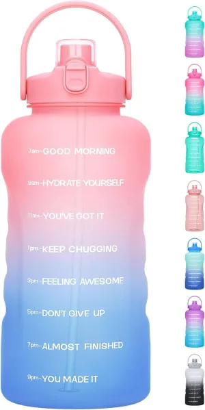 HydroPal 1 Gallon Water Bottles with Straw, 128 oz / 3.8L Water Bottle BPA Free Innovative 2-IN-1 Lid Gym Bottle with Times to Drink Motivational, Large for Sports Fitness Camping Water Jug One Gallon