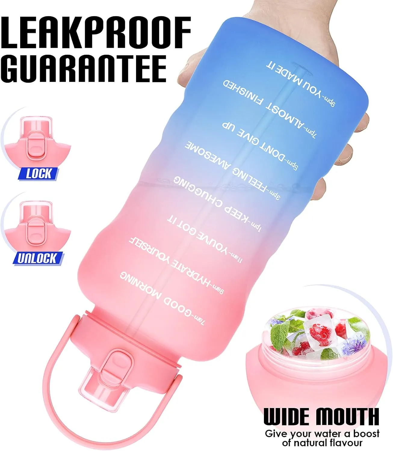 HydroPal 1 Gallon Water Bottles with Straw, 128 oz / 3.8L Water Bottle BPA Free Innovative 2-IN-1 Lid Gym Bottle with Times to Drink Motivational, Large for Sports Fitness Camping Water Jug One Gallon
