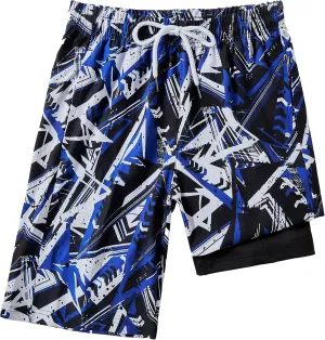 IRELIA Boys Swim Trunks with Boxer Brief Liner Compression Swimming Shorts Quick Dry Swimwear