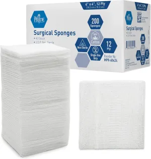 MED PRIDE 4x 4 Gauze, 200 Surgical Sponges 12-ply Extra Absorbent | All-Gauze, Non-Sterile| Great for Wound Dressing, Prepping, Scrubbing & Cleaning| Essential First-Aid