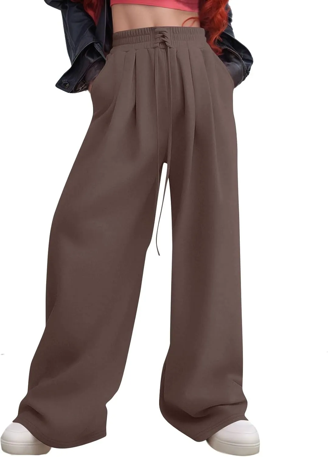 Oversized Wide Leg Sweatpants Women Baggy Y2K High Waisted Fleece Jogger Pants Trendy Cute Sweat Pants with Pockets