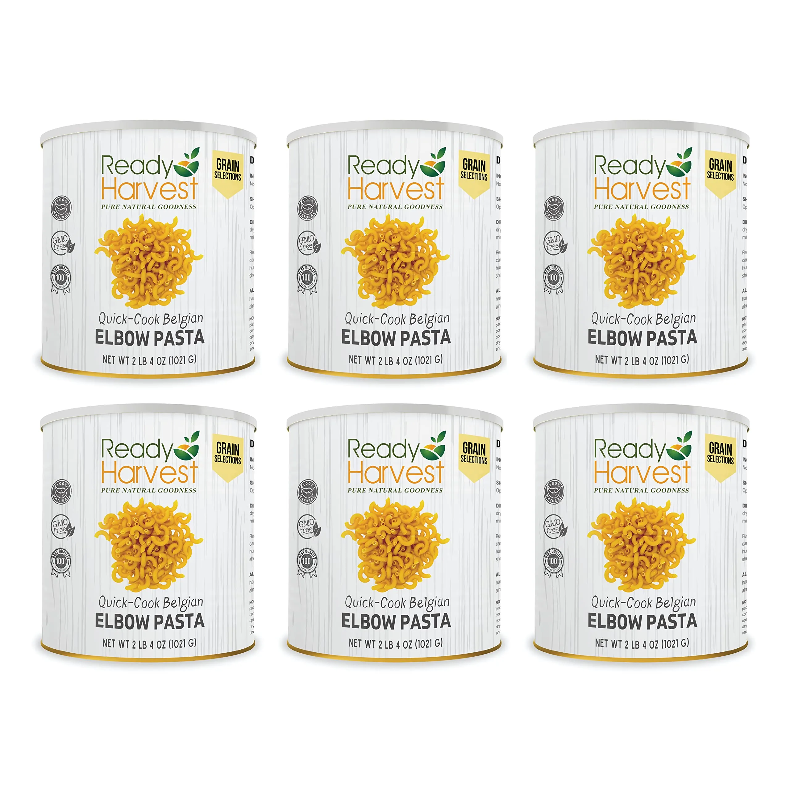 Ready Harvest Quick-Cook Pasta Elbows - 30 Year Shelf Life - Six #10 Cans