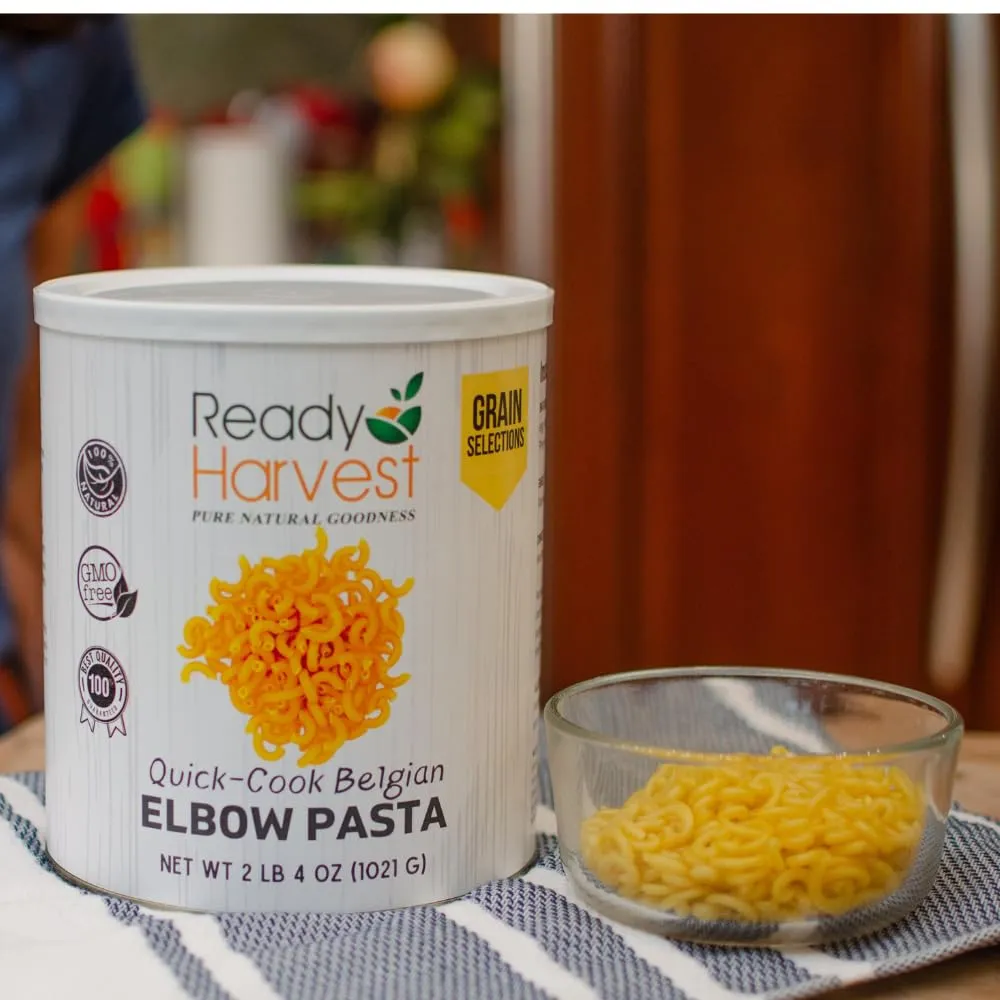 Ready Harvest Quick-Cook Pasta Elbows - 30 Year Shelf Life - Six #10 Cans