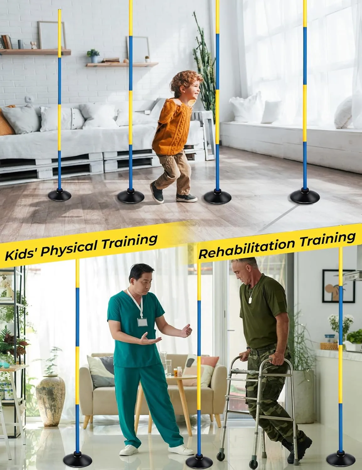 SEAOTTER Soccer Agility Poles Set, 4/6/10 Pcs 6ft Detachable Sports Trainning Speed Poles Slalom Poles with Rubber Base, Agility Training Equipment for Football, Rugby, Basketball, Indoor & Outdoor