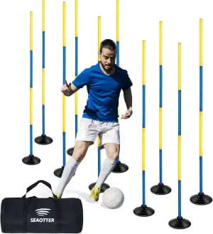 SEAOTTER Soccer Agility Poles Set, 4/6/10 Pcs 6ft Detachable Sports Trainning Speed Poles Slalom Poles with Rubber Base, Agility Training Equipment for Football, Rugby, Basketball, Indoor & Outdoor