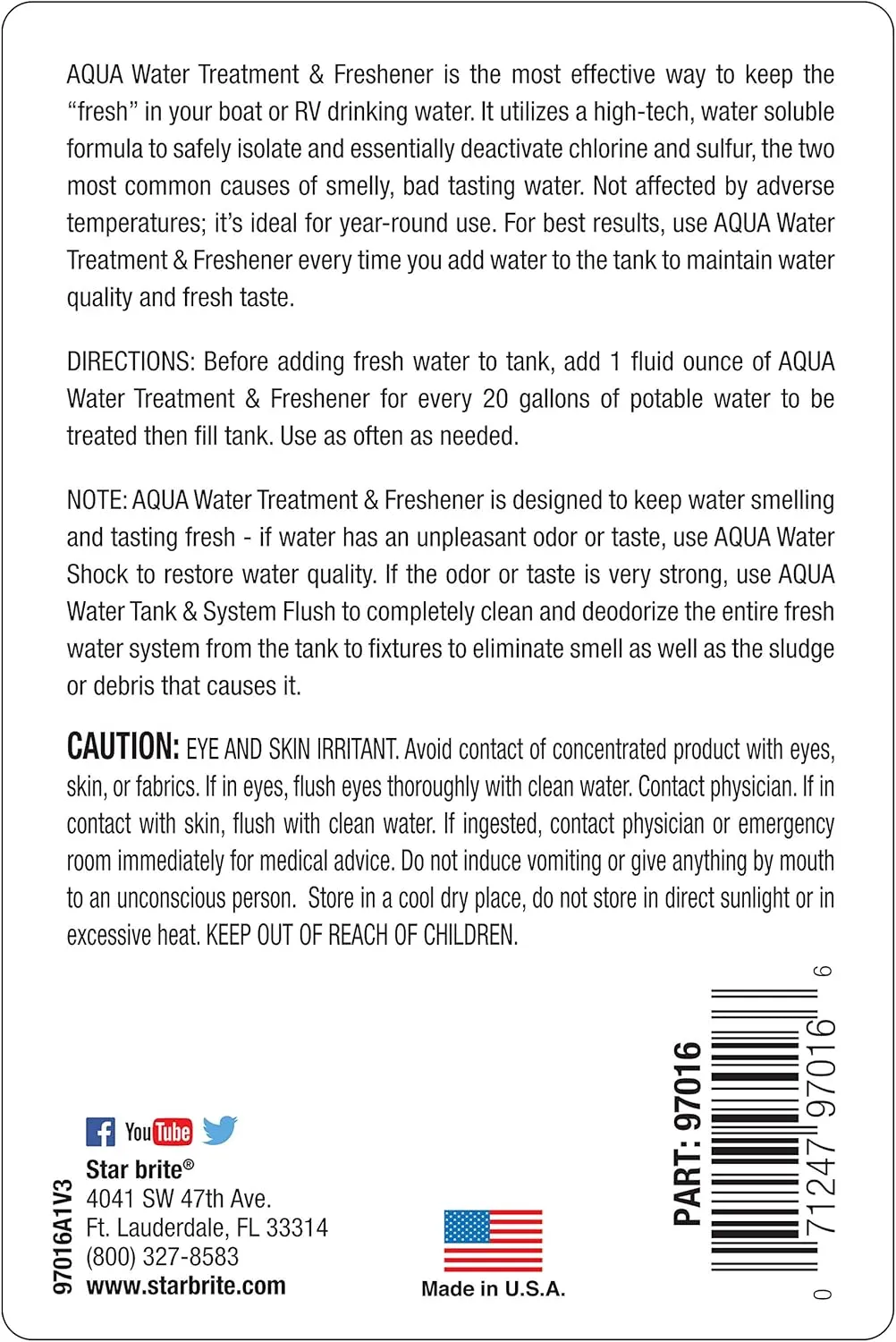 STAR BRITE Aqua Water Freshener - Treat & Maintain Superior, Fresh Tasting Drinking Water in Boats, RVs & Potable Systems