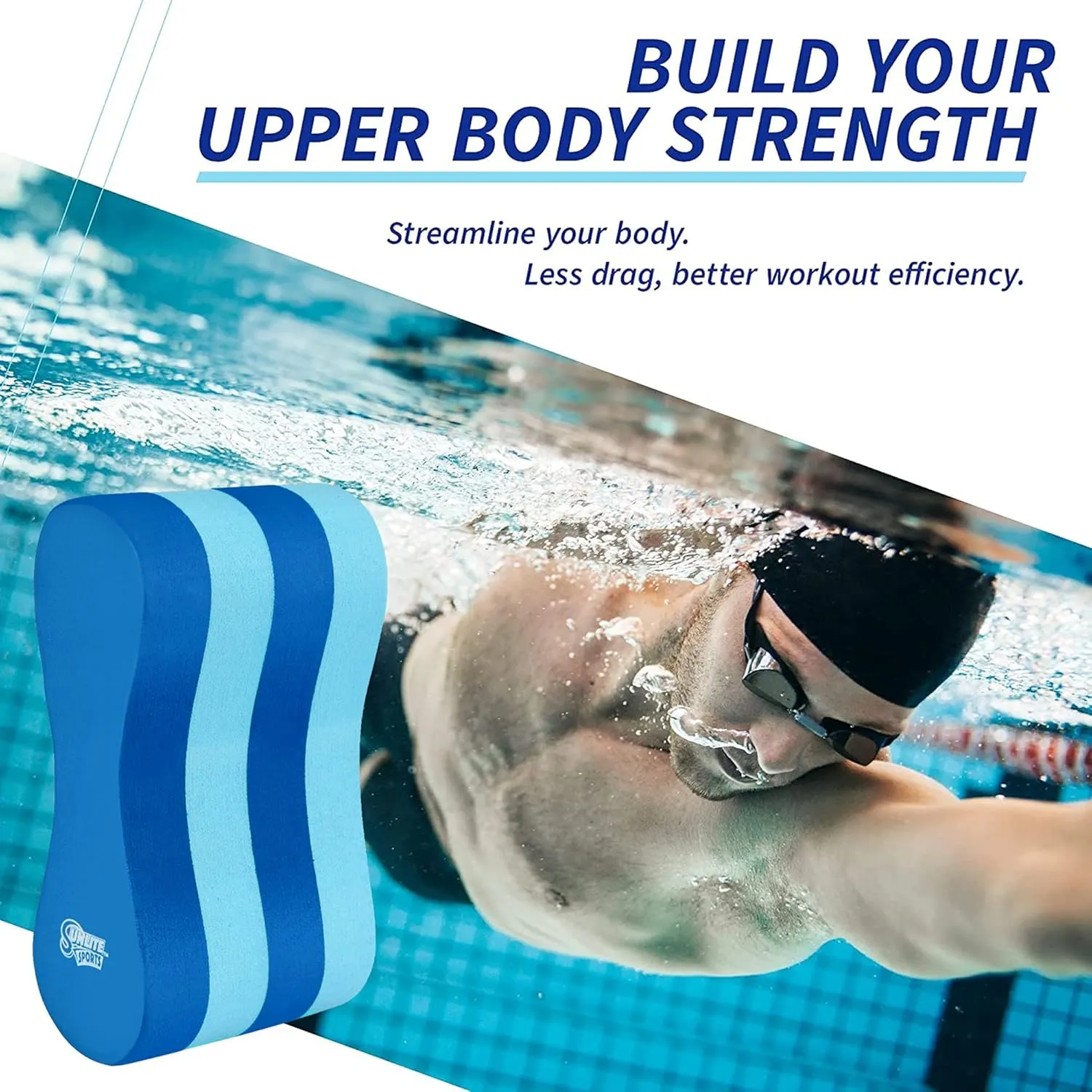 Sunlite Sports EVA 5-Layer Pull Buoy Leg Float - Pool Training Aid, Legs and HIPS Support for Adults, Kids, and Beginners, for Swimming Stroke
