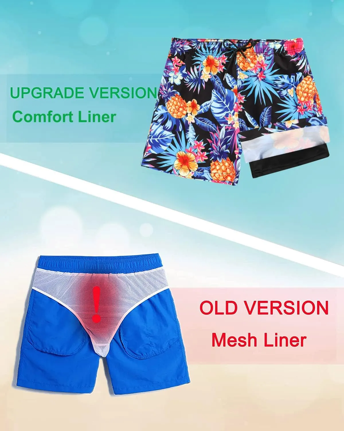 Surenow Mens Swimming Trunks Quick Dry Swim Shorts with Mesh Lining Funny Swimwear Bathing Suits Beach Shorts