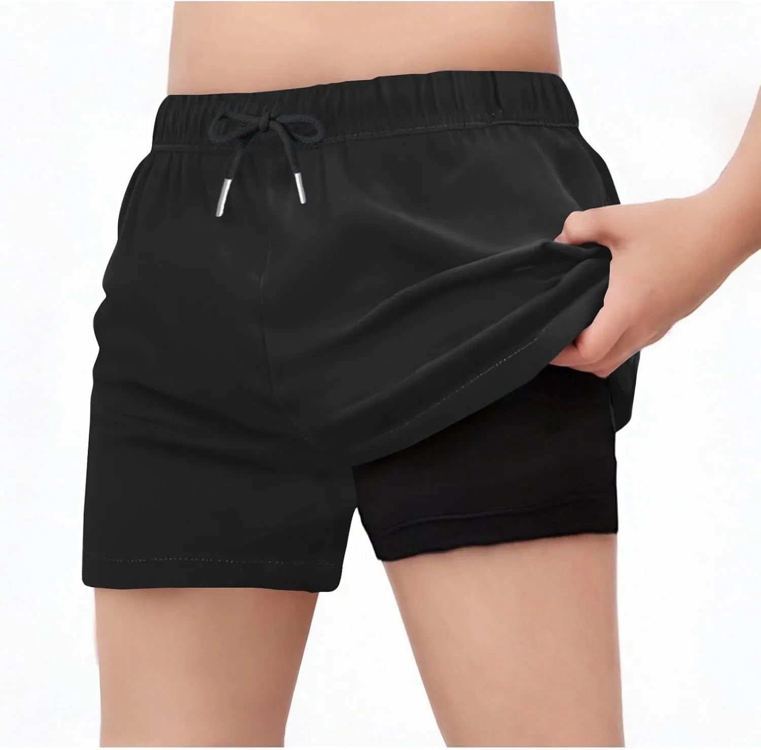 Swim Shorts for Girls Quick Dry High Waisted Trunks with Compression Liner Drawstring Beach Board Shorts Swim Bottoms