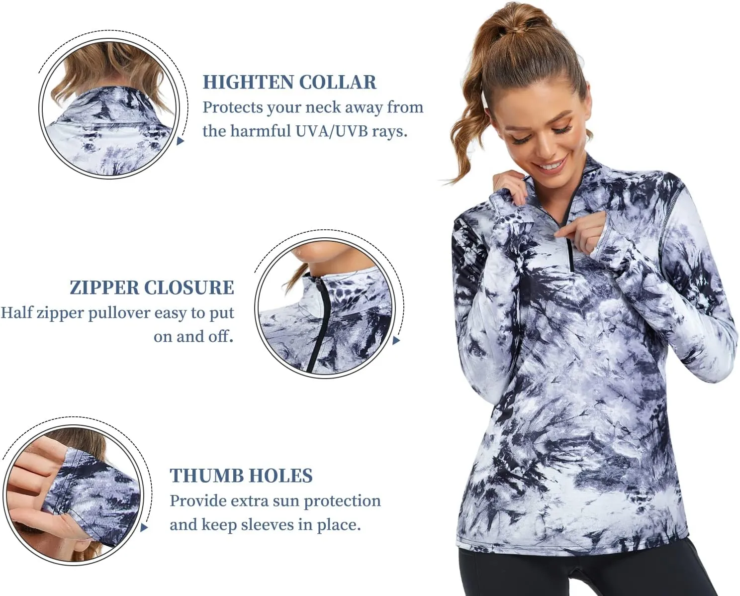 Tanst Sky Womens Golf Shirts Long Sleeve Athletic Quarter Zip Pullover Sun Protection Running Hiking Tops