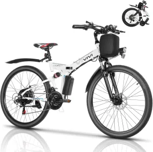 Vivi M026TGB Electric Bike 26" Electric Bike for Adults, Peak 750W Folding Electric Mountain Bike, 48V Removable Lithium Battery, 21 Speed, Top 22 Mph, Up to 50 Miles, Dual Shock Absorber, UL 2849
