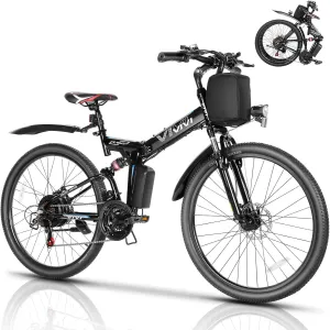 Vivi M026TGB Electric Bike 26" Electric Bike for Adults, Peak 750W Folding Electric Mountain Bike, 48V Removable Lithium Battery, 21 Speed, Top 22 Mph, Up to 50 Miles, Dual Shock Absorber, UL 2849