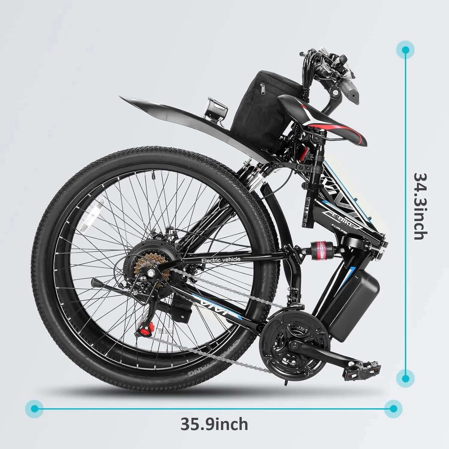 Vivi M026TGB Electric Bike 26" Electric Bike for Adults, Peak 750W Folding Electric Mountain Bike, 48V Removable Lithium Battery, 21 Speed, Top 22 Mph, Up to 50 Miles, Dual Shock Absorber, UL 2849