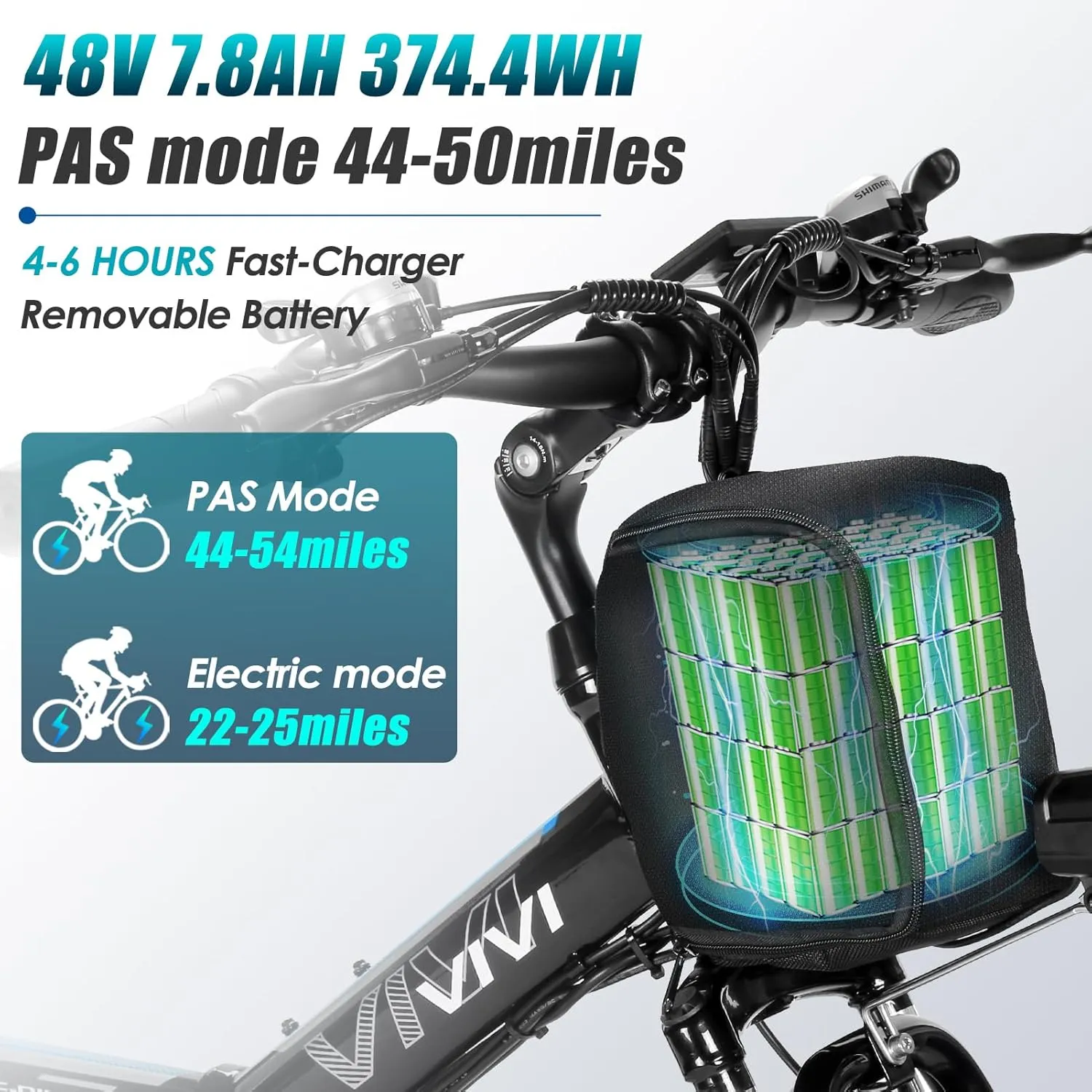 Vivi M026TGB Electric Bike 26" Electric Bike for Adults, Peak 750W Folding Electric Mountain Bike, 48V Removable Lithium Battery, 21 Speed, Top 22 Mph, Up to 50 Miles, Dual Shock Absorber, UL 2849