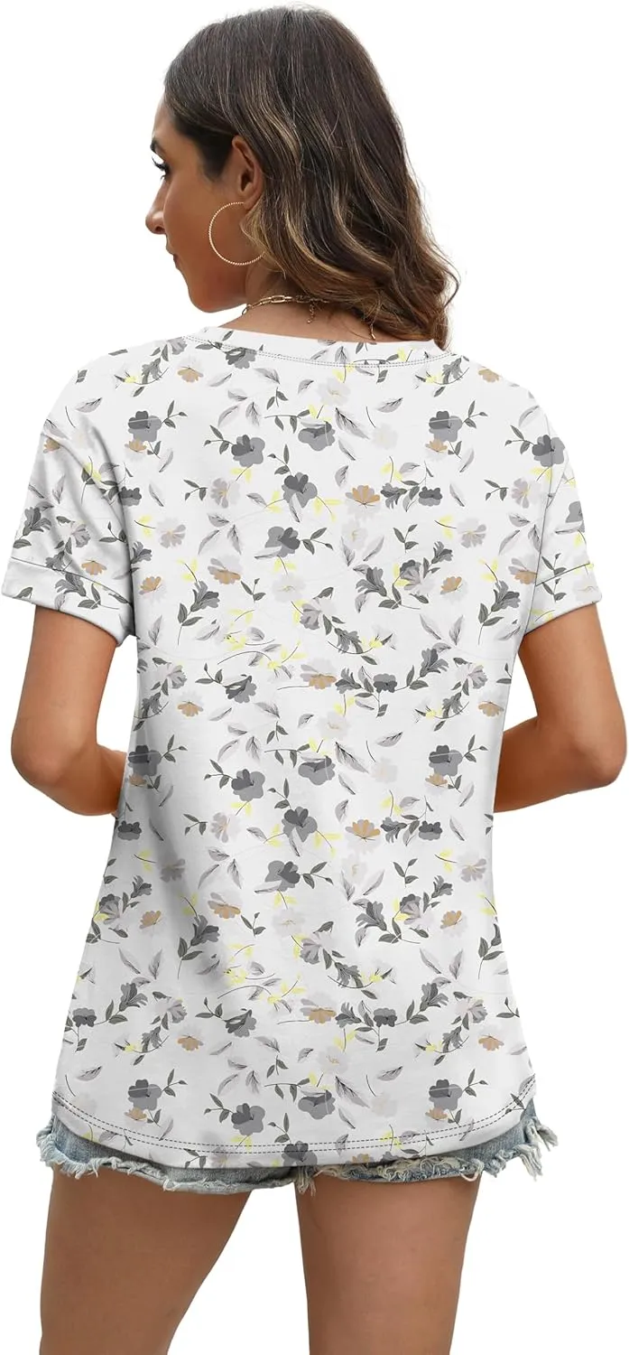 WEESO Womens T Shirts Short Sleeve Summer Tops Cute V Neck Casual Blouses