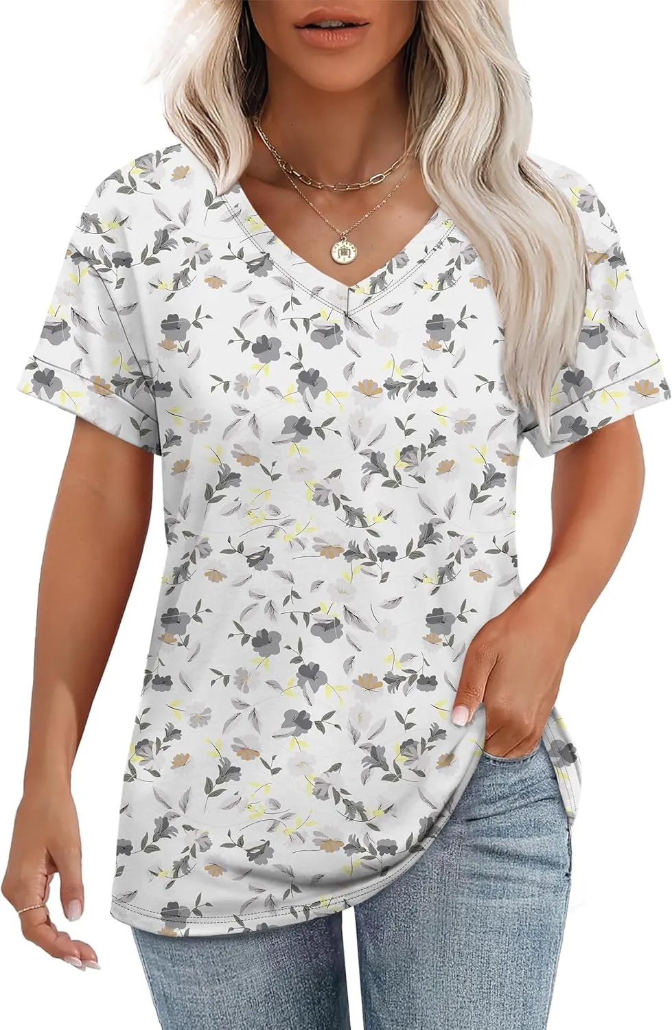 WEESO Womens T Shirts Short Sleeve Summer Tops Cute V Neck Casual Blouses