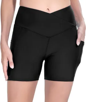 Womens 3/5" Swim Shorts High Waisted Board Shorts Bathing Suit Bottoms