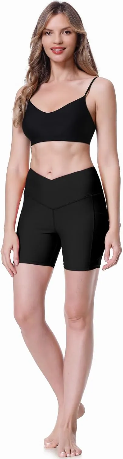 Womens 3/5" Swim Shorts High Waisted Board Shorts Bathing Suit Bottoms