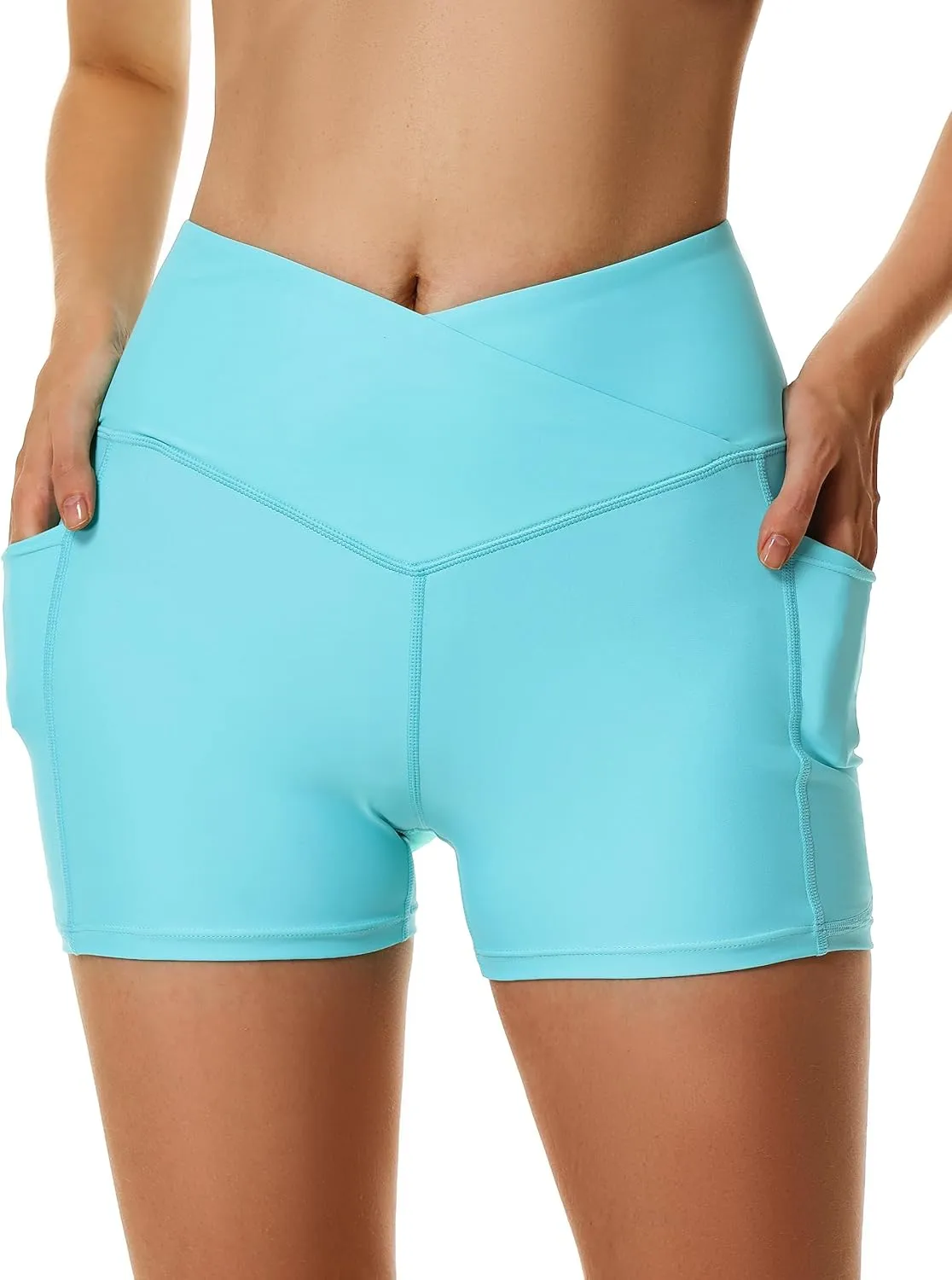 Womens 3/5" Swim Shorts High Waisted Board Shorts Bathing Suit Bottoms